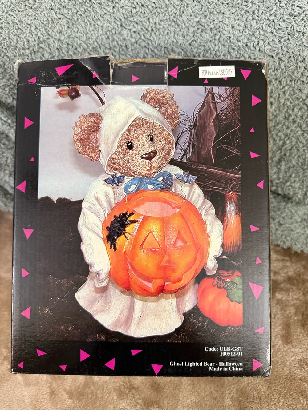 Halloween 9” Ghost Lighted Resin Teddy Bear & Pumpkin